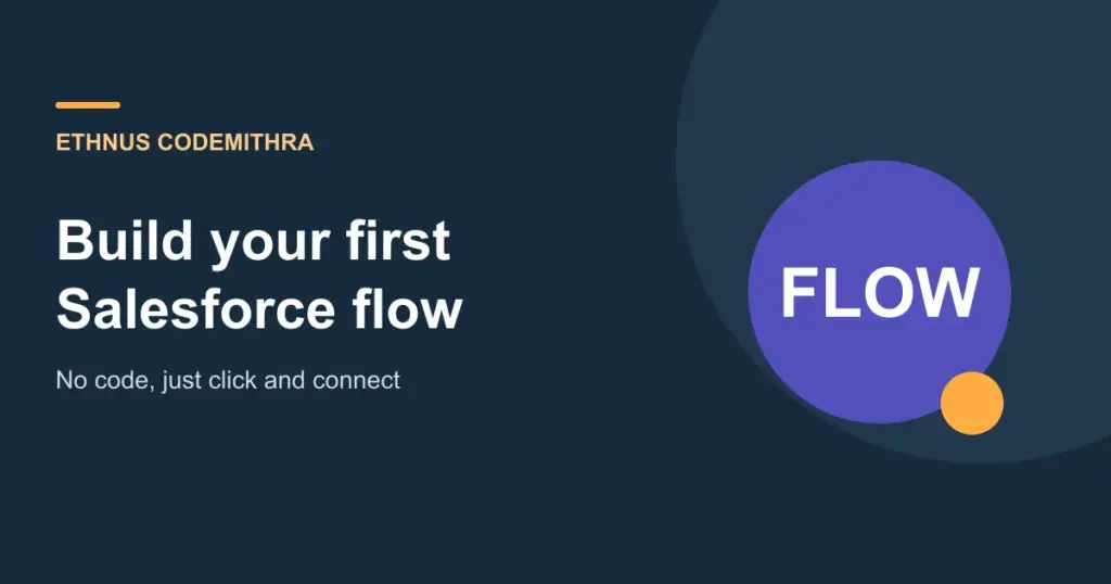 Build your first Salesforce flow. Ethnus Codemithra article cover.