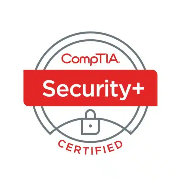 Official CompTIA Security+ certification badge, published by CompTIA on Credly.